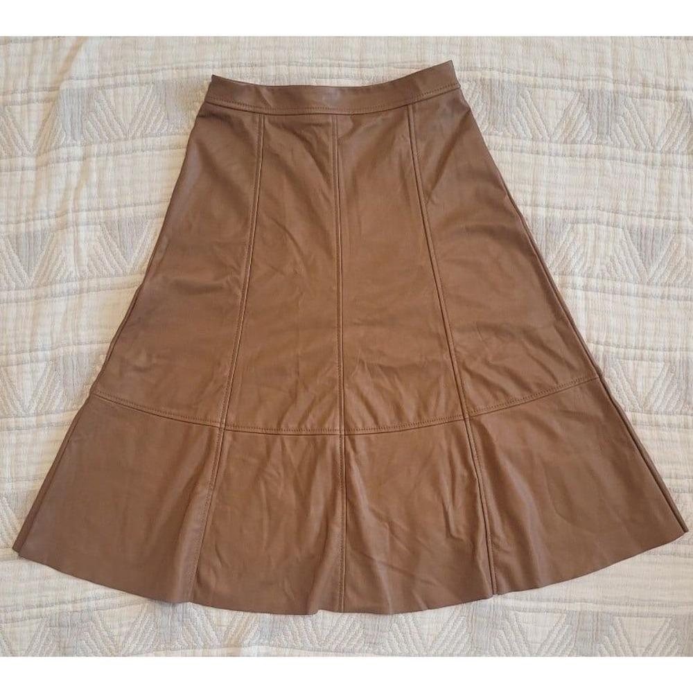 Banana Republic Factory Women's Faux Leather Midi Skirt Brown Caramel Size 4
